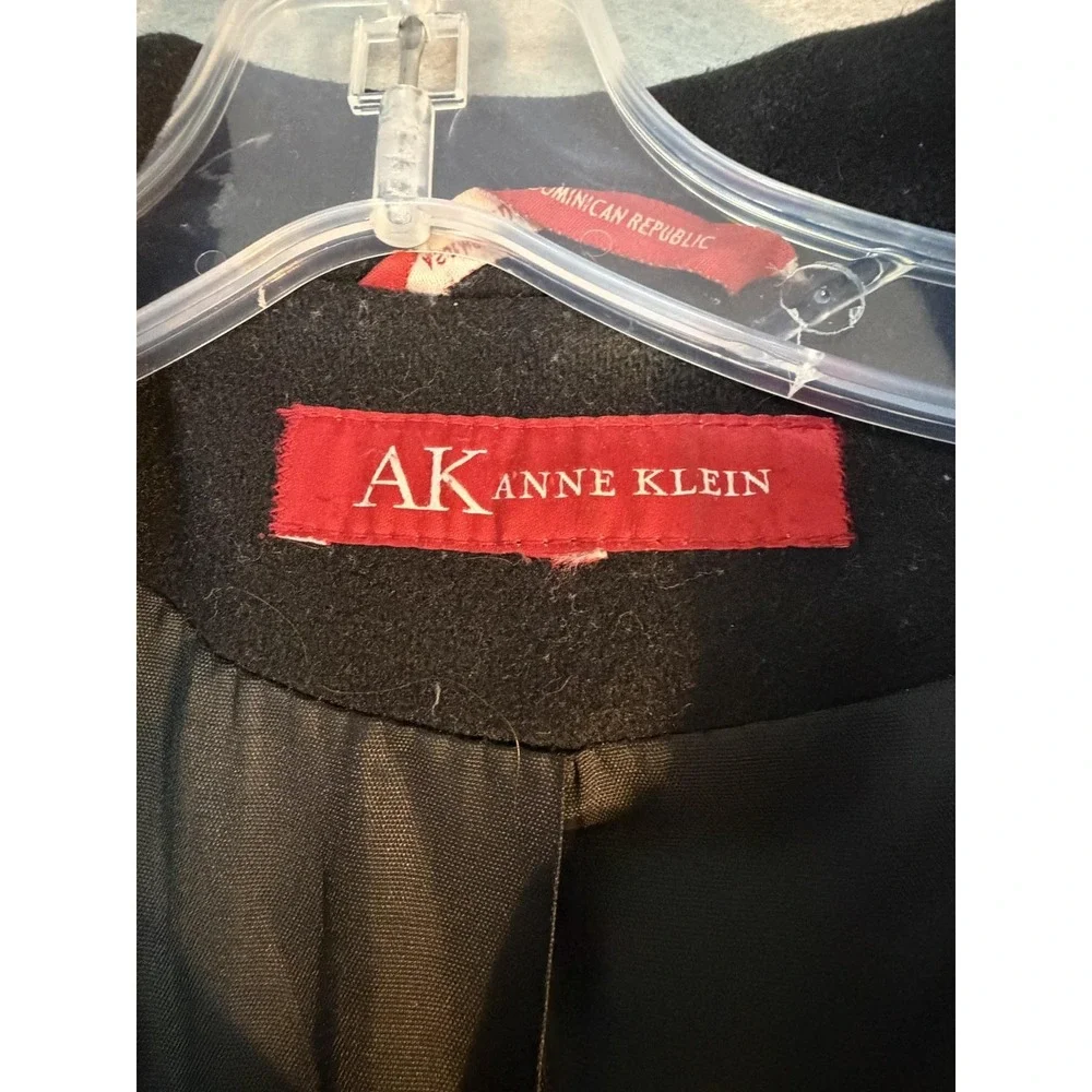 Anne Klein Coat Womens 16 Black Wool Single Breasted Collared Mid Length Lined